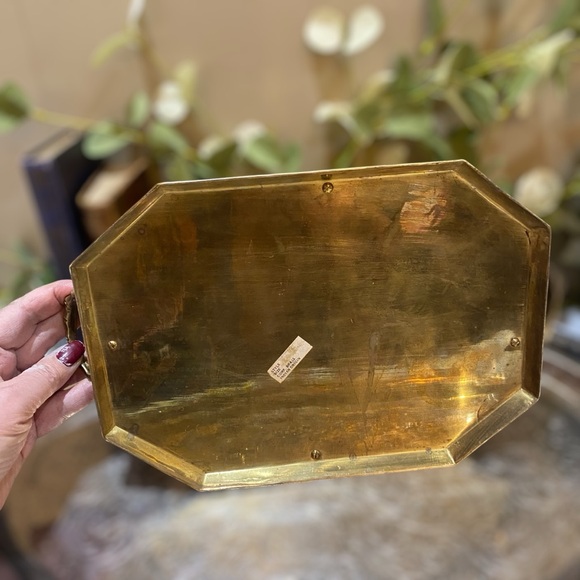 Vintage Brass Tray with Bamboo Design Gallery Edge Old World Hollywood Regency - Picture 6 of 8